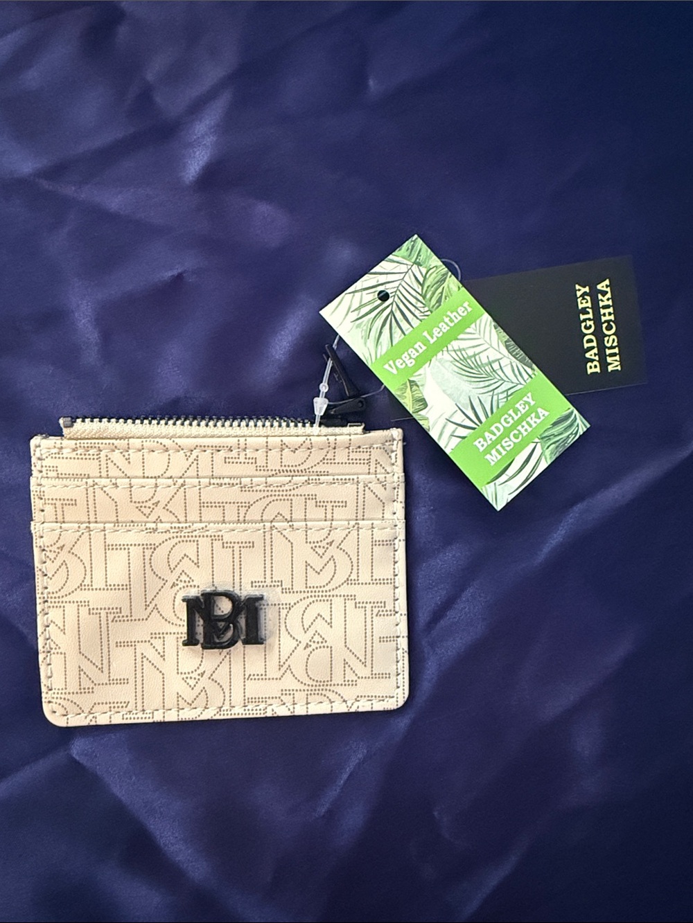 Badgley Mischka Cream Tonal Monogram Card Wallet